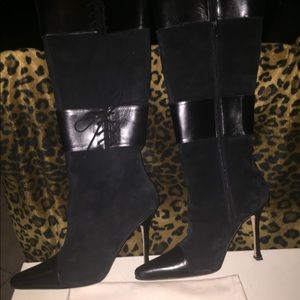 Gorgeous black suede  and leather trim boots